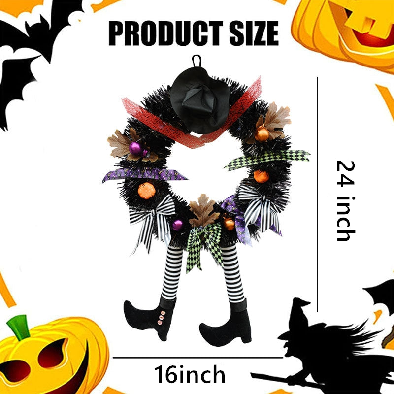 Halloween Witch Leg Wreath 16 Inch Black Artificial Decorative Accent