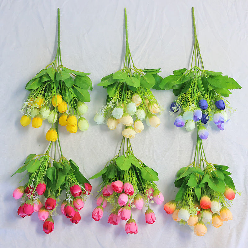 Wedding Floral Backdrop Mini Rose Buds Silk Flower Bush - 13" Bendable Stem Decor for Venue Styling