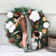 Artificial Cotton Pine Cone Christmas Wreath 12 Inch Holiday Decoration