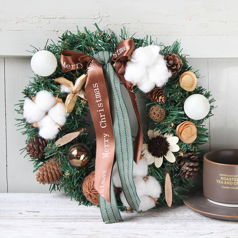 Artificial Cotton Pine Cone Christmas Wreath 12 Inch Holiday Decoration