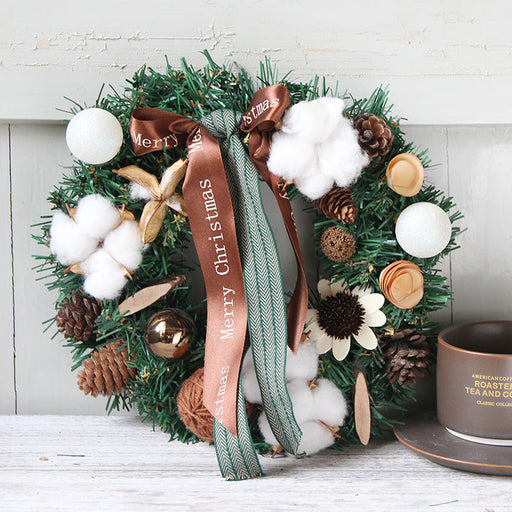 Artificial Cotton Pine Cone Christmas Wreath 12 Inch Holiday Decoration