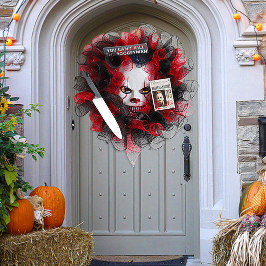 16 Inch Halloween Black Mesh Joker Wreath Bulk Artificial Mask Decoration