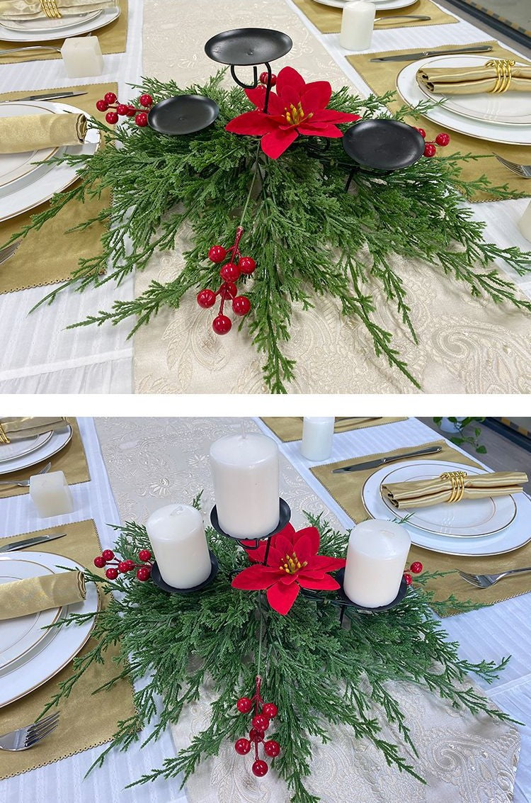Christmas Pine Poinsettia Berry Candlestick Centerpiece Decoration 25 Inch Bulk Artificial