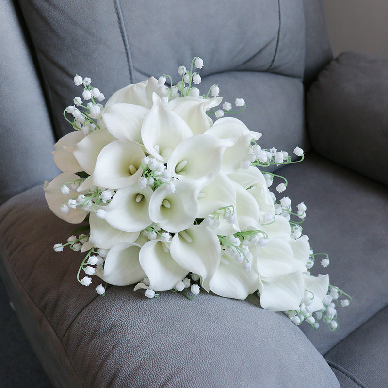 Bulk 9.8" Wedding Bouquet for Bride White Calla Lily Cascading Bouquet Artificial Flowers for Wedding Anniversary Decor Wholesale