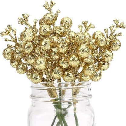 Bulk 14 Pcs Silver Christmas Glitter Berry Stems 7.8 Inch Artificial Picks for Tree Ornaments DIY Xmas Wreaths Holiday Home Decor Wholesale