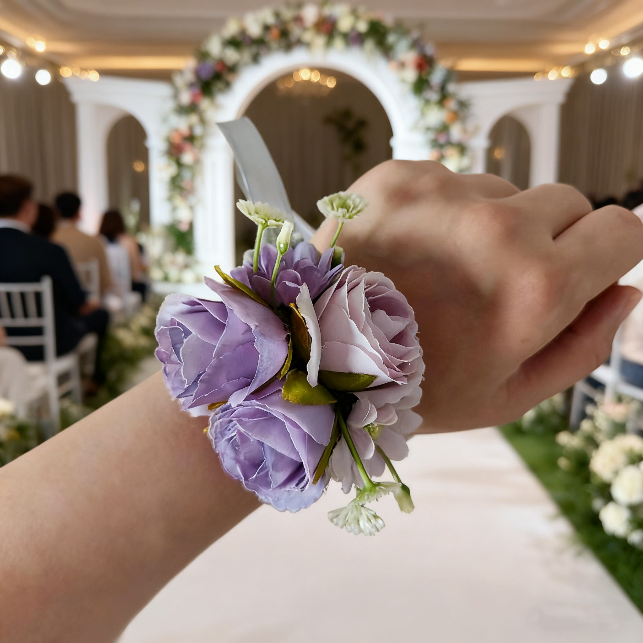 Bridal & Bridesmaid Light Purple Wrist Corsage - Artificial Rose Buds Satin & PVC
