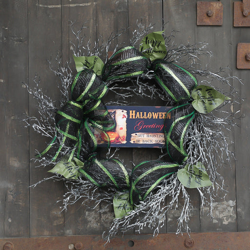 Halloween Black Mesh Wreath 20 Inch Artificial Decorative Door Wreath