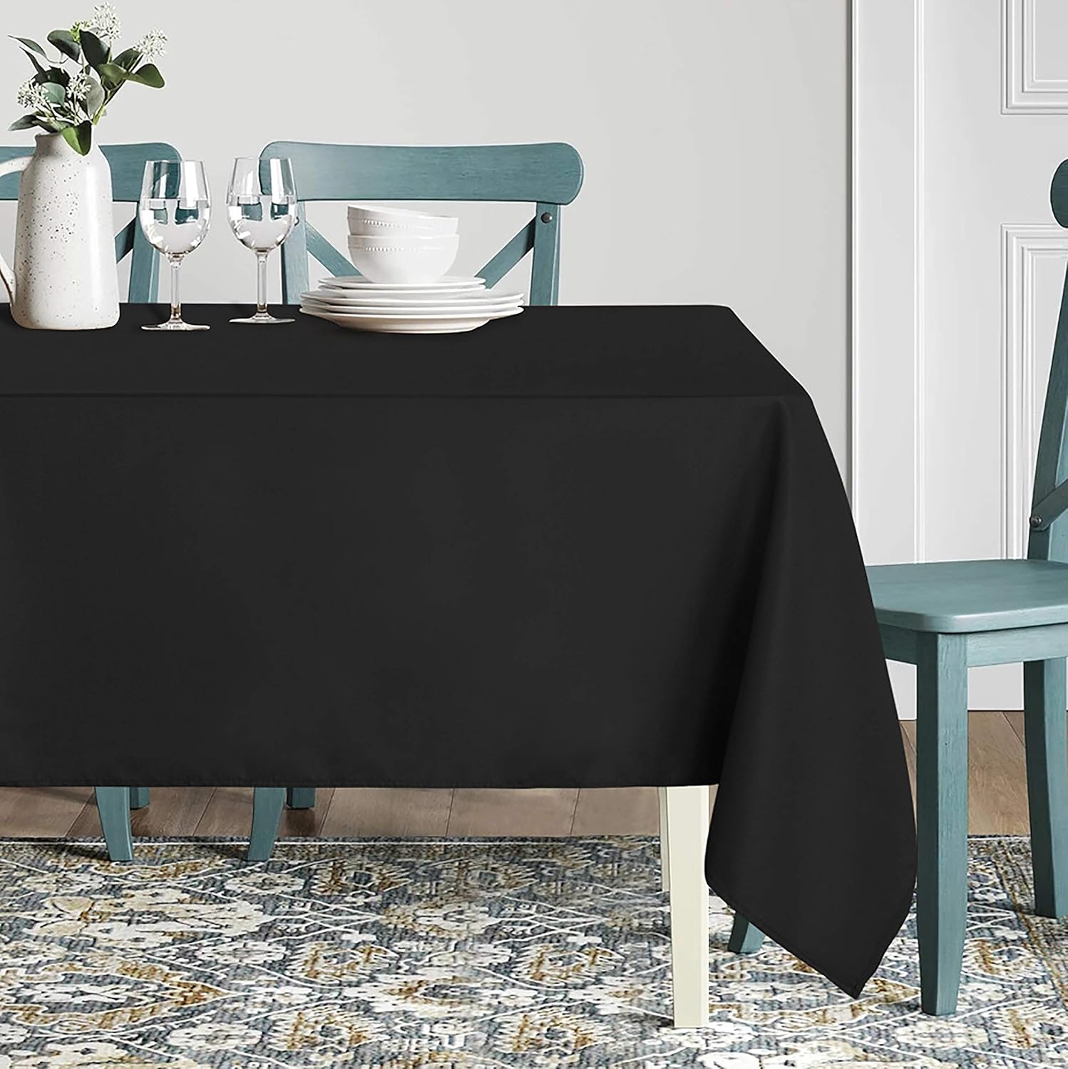 Bulk 2Pcs Black Rectangle Tablecloth 54 x 108 Inch Washable Polyester Fabric Table Cover for Dining Buffet Parties & Camping Wholesale