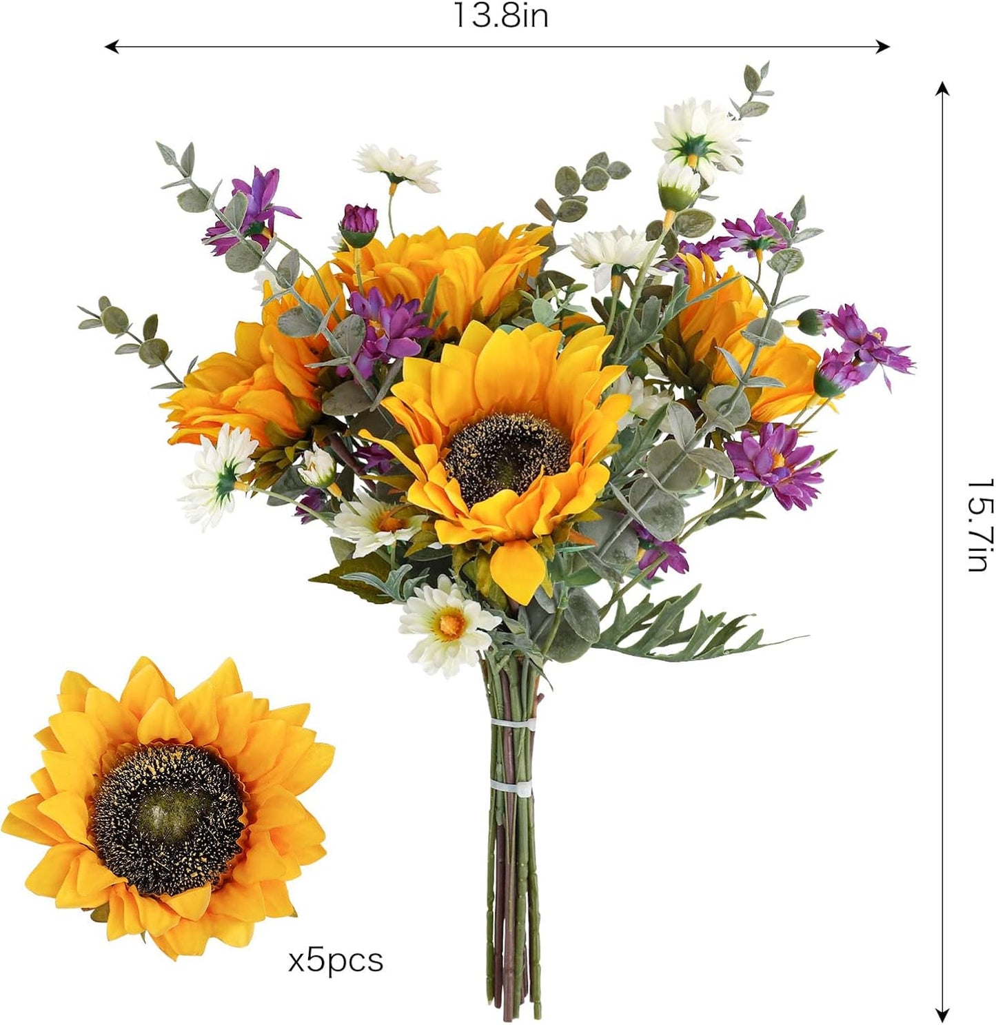 Wedding Floral Backdrop Artificial Sunflower Bouquet - 15.7" Mixed Silk Decor for Venue Styling
