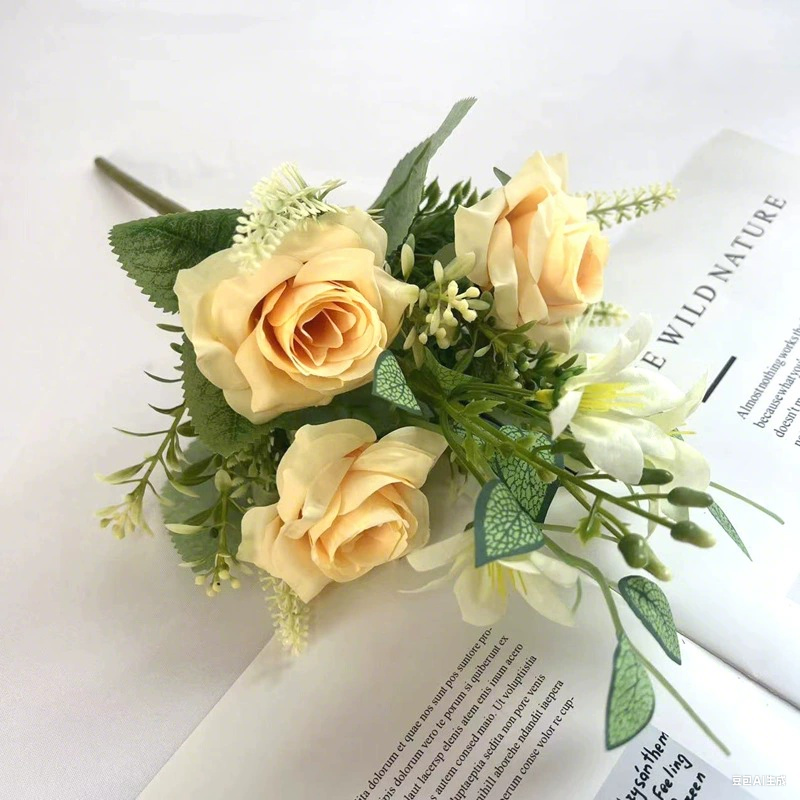 Artificial Rose Flowers 13.3 Inch 6 Stems Lifelike Silk Faux Roses for Vase Arrangements Wedding Bouquets Home Decor