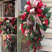 Christmas Red Fruit Teardrop Wreath 24 Inch and 35 Inch Artificial Front Door Decor