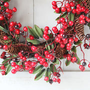 24 Inch Artificial Christmas Wreath with Red Berries and Pine Cones, Bulk Wholesale Quantity