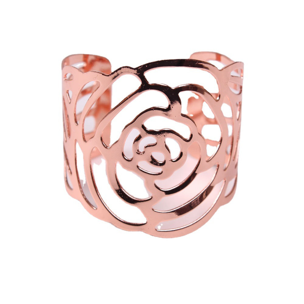 Bulk 12 Pcs Rose Gold Laser Cut Metal Napkin Rings Elegant Rose Shaped Table Decor for Weddings Parties and Events Wholesale