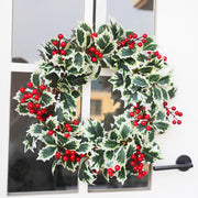 Christmas Artificial Leafy Green and Red Berry Wreath 18 Inch