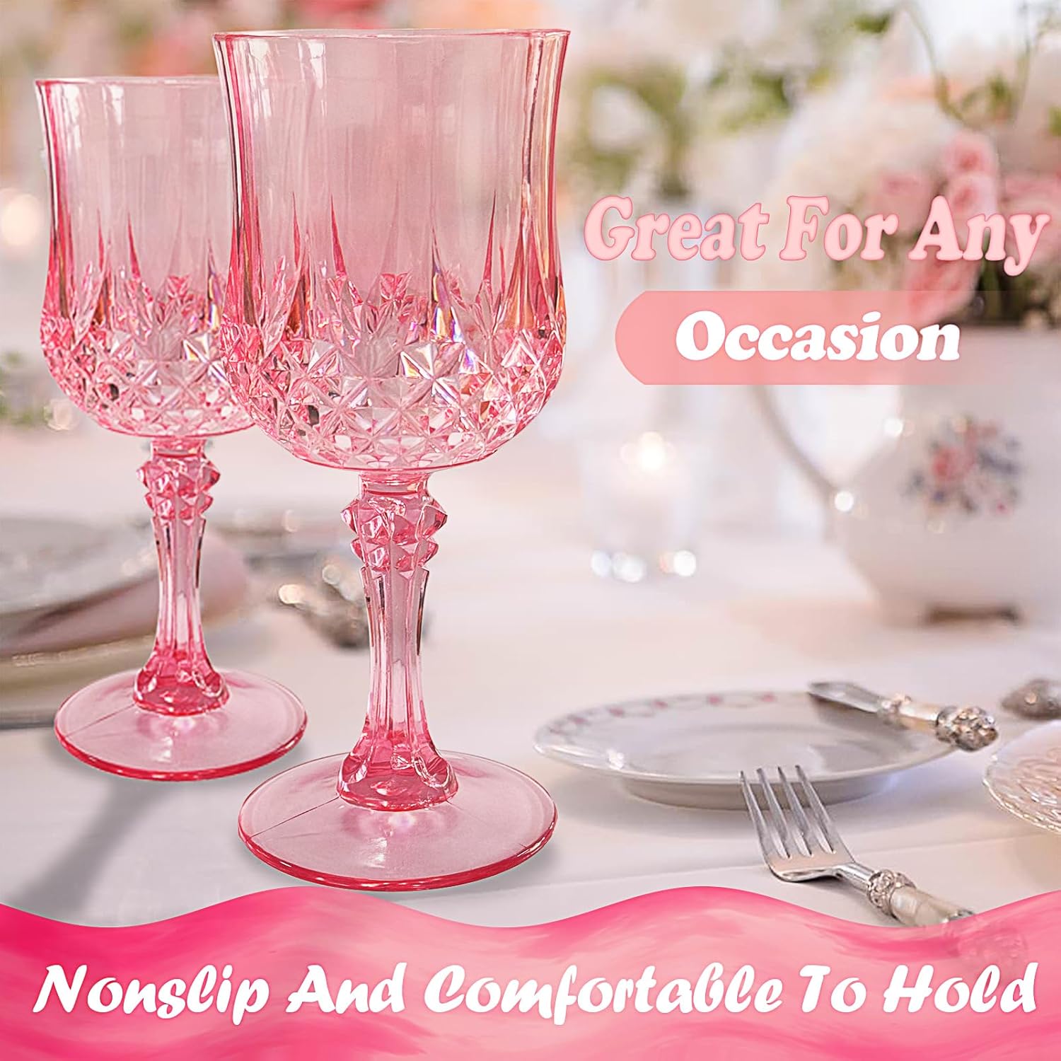 Bulk 24 Pcs Pink Plastic Wine Glasses Cordial & Goblet Style Durable Plastic Wine Glasses for Weddings Parties Wholesale