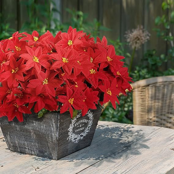 Bulk 5 Pack 15’’ Artificial Poinsettia Bouquet Velvet Poinsettia Bush Christmas Flowers for Home Garden Indoor Outdoor Xmas Decor Wholesae