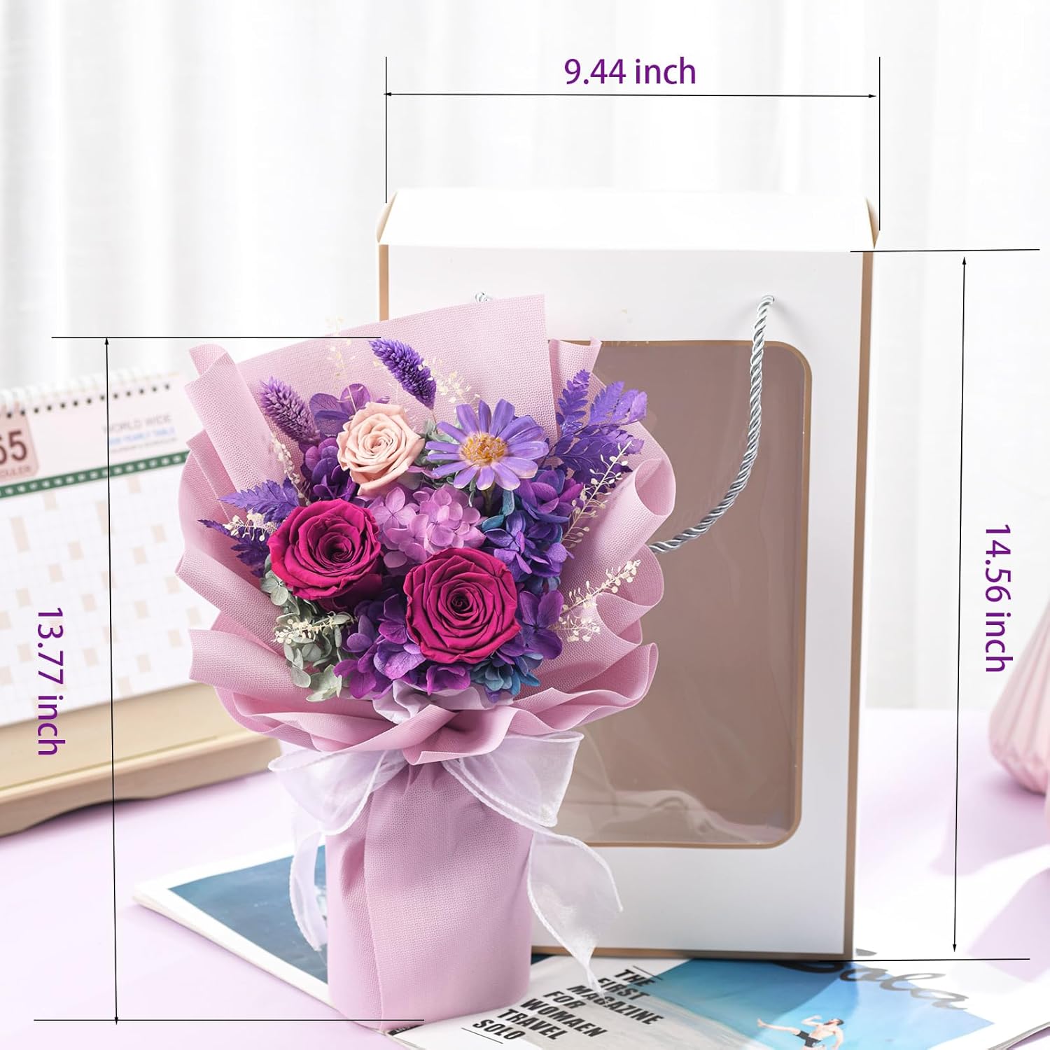 Bulk Preserved Purple Rose Bouquet Long Lasting 1-3 Years Gift for Birthday Valentine's Day Mother's Day Room Decor Wholesale