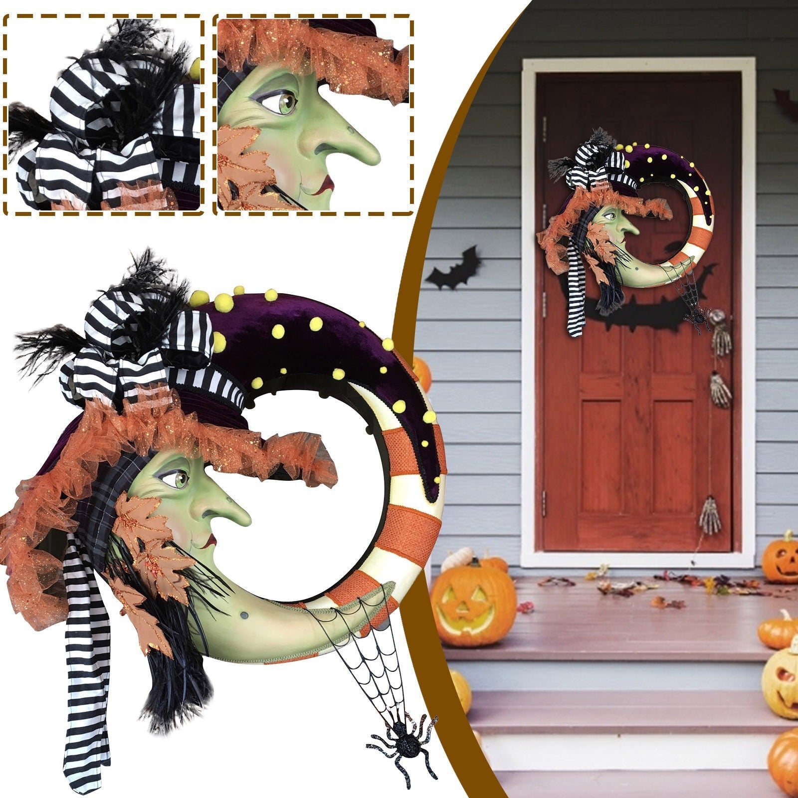 Halloween Witch Moon Wreath 16 Inch Artificial Decorative Wreath