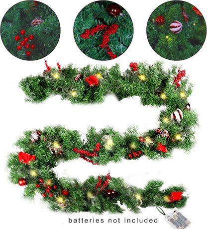 Bulk 71" 106" LED Christmas Garland with Pinecones Red Berries Bows Christmas Balls Candies for Holiday Door Wall Fireplace Decor Wholesale