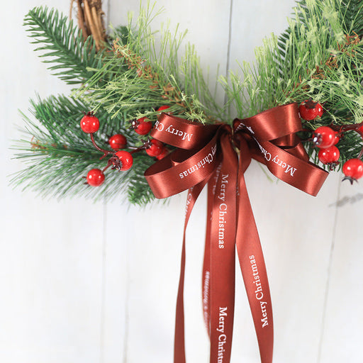Christmas Pine Needle Bow Berry Wreath 12 Inch Artificial Holiday Decoration