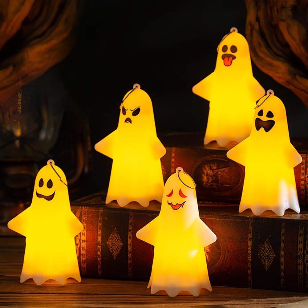 Halloween Decorations LED Ghost Hanging Lights Illuminated Ghost Ornaments for Indoor and Outdoor Use Perfect for Courtyards Gardens and Trees