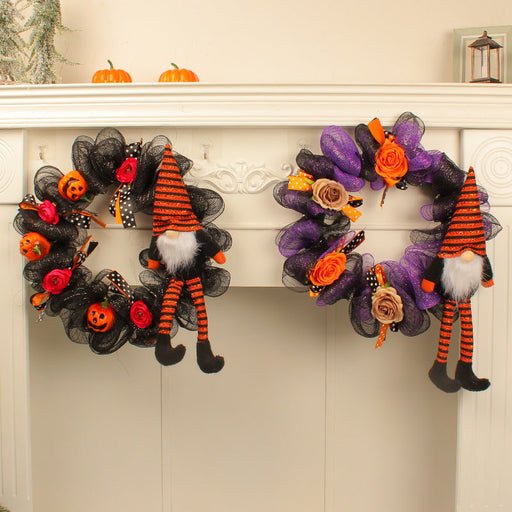 16 Inch Purple Gauze Halloween Pumpkin Wreath Bulk Wholesale Artificial Decor