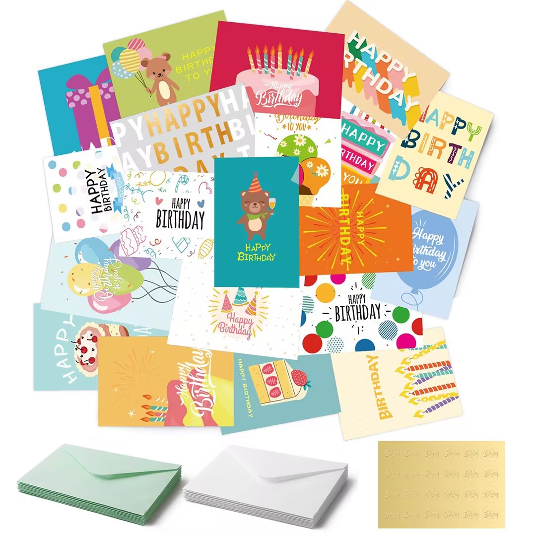 Bulk 24 Happy Birthday Cards with Envelopes and Stickers Birthday Cards for Family Kids Friends Celebrations Wholesale