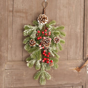 Christmas Pine Cone Rattan Teardrop Wreath 22 Inch Tall Artificial Front Door Decor