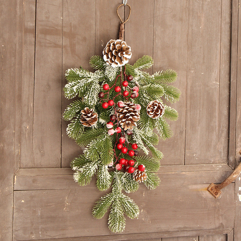 Christmas Pine Cone Rattan Teardrop Wreath 22 Inch Tall Artificial Front Door Decor