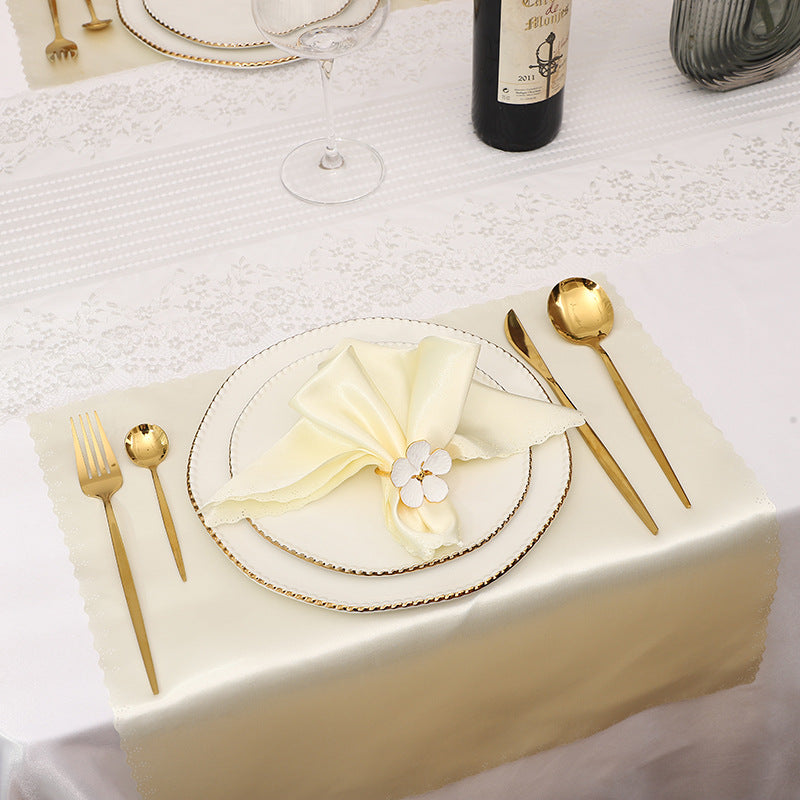 Bulk 2 pcs Satin Hollow Lace Napkins Restaurant Wedding Party Dinner Decoration Wholesale