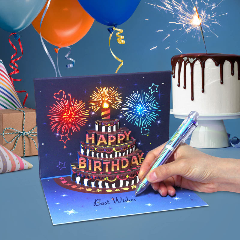 Bulk Birthday Cards Fireworks 3D Pop-Up Cake with Light and Music Happy Birthday Gifts for Women Men Mom Grandma kids Wholesale