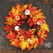 Thanksgiving Autumn Pumpkin Berry Wreath 20 Inch Artificial Harvest Decor