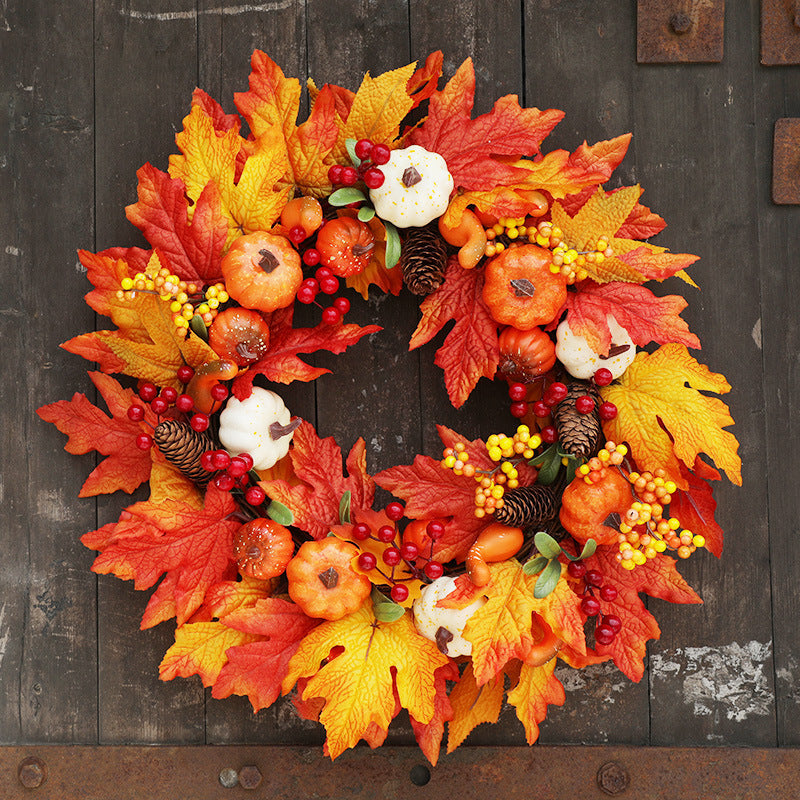 Thanksgiving Autumn Pumpkin Berry Wreath 20 Inch Artificial Harvest Decor