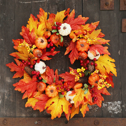 Thanksgiving Autumn Pumpkin Berry Wreath 20 Inch Artificial Harvest Decor