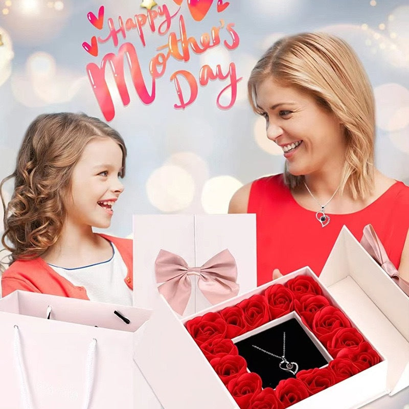 Bulk 16 Red Rose & Heart Necklace wirh Gift Box for Birthday Anniversary Valentine’s Day Mother’s Day Wholesale