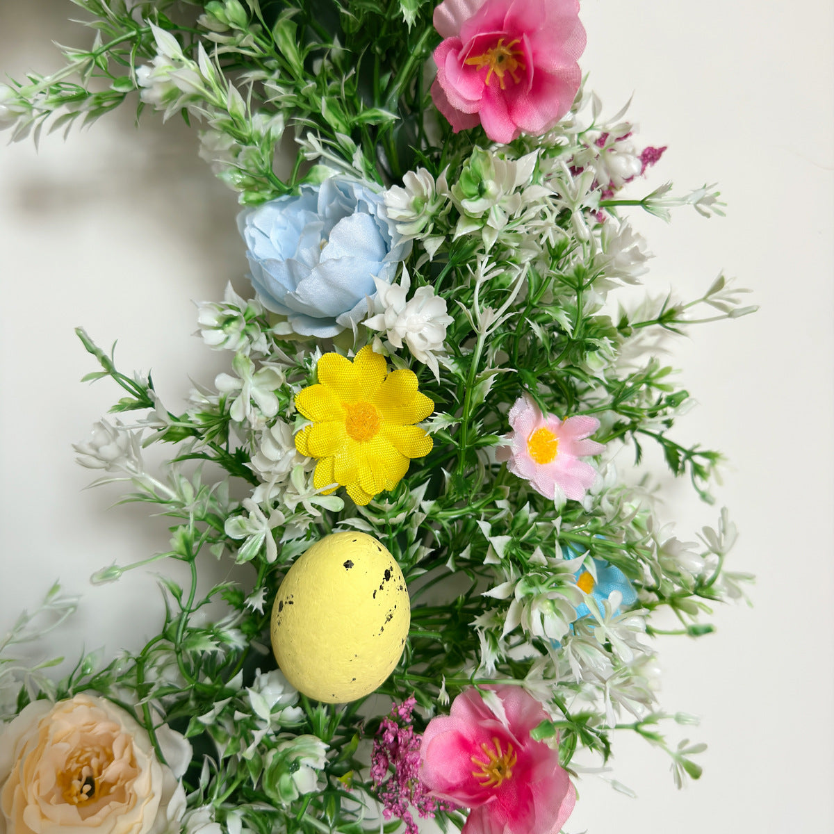 Bulk 13" Easter Egg Wreath with Pastel Eggs and Flowers for Front Door Wall Window Springtime Seasonal Decor Wholesale