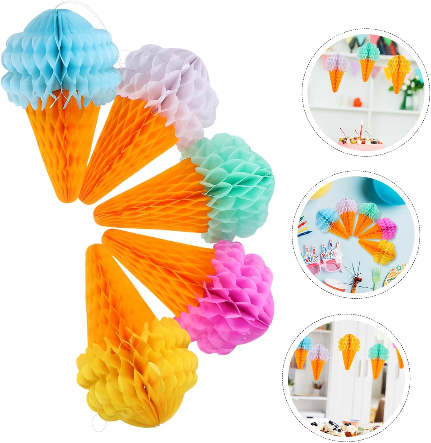 Bulk 10 Pcs Ice Cream Honeycomb Ball Backdrop Streamers Perfect for Birthday Parties Holiday Celebrations Hawaiian Weddings and Summer Decor Wholesale