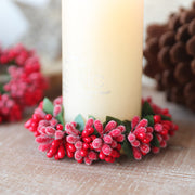 Christmas Red Artificial Fruit Tabletop Wreath with Candlestick Holder