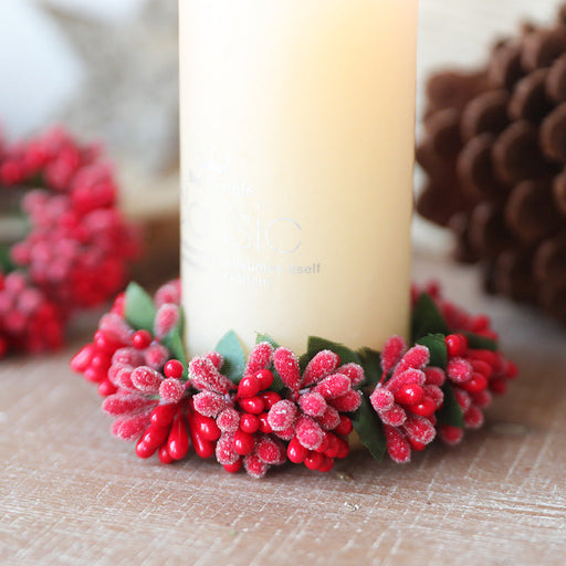 Christmas Red Artificial Fruit Tabletop Wreath with Candlestick Holder