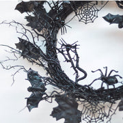 Halloween Grapevine Wreath 18 Inch Black Artificial Spider and Bat Decorations Bulk