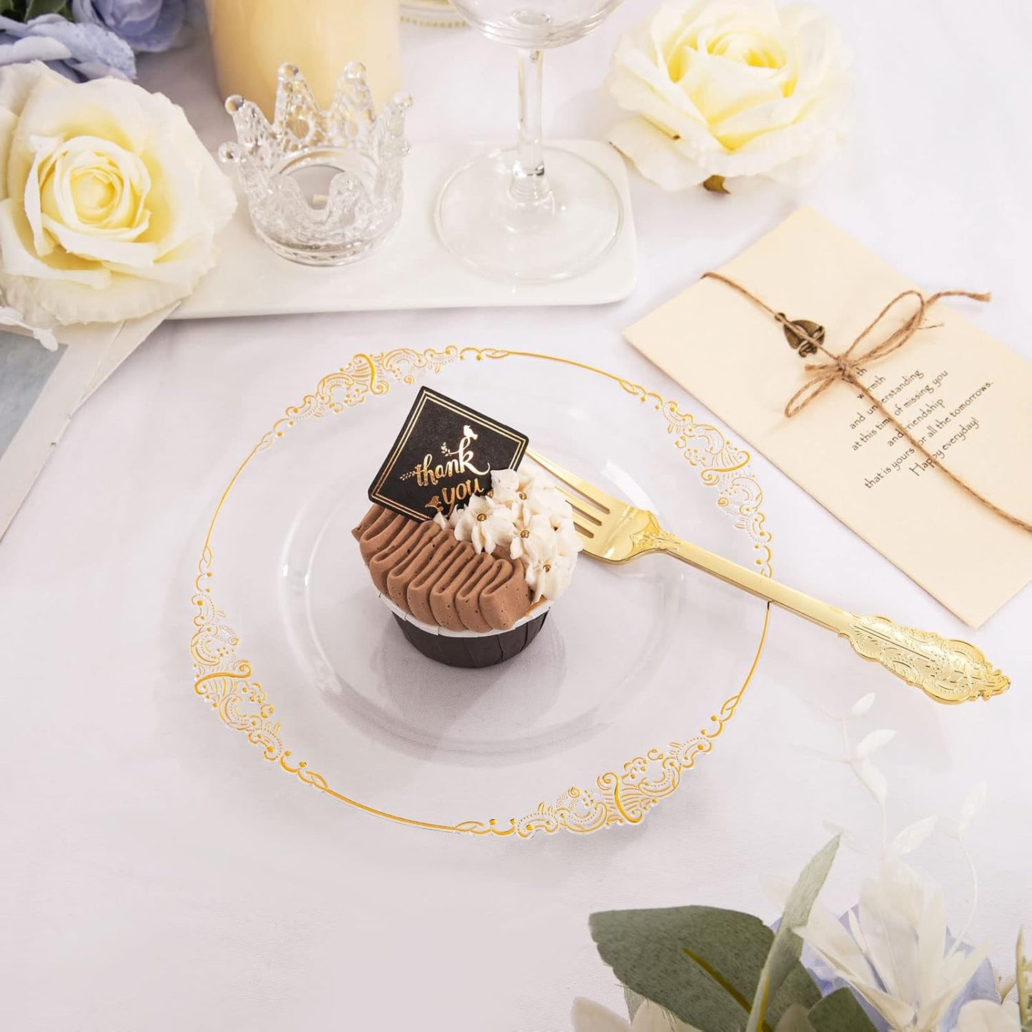 Bulk 2Pcs Gold Rim Clear Plastic Plates Elegant Disposable Dinnerware for Weddings Parties and Thanksgiving Celebrations Wholesale