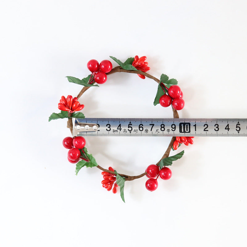 Christmas Candle Cranberry Mini Wreaths Artificial Holiday Decor