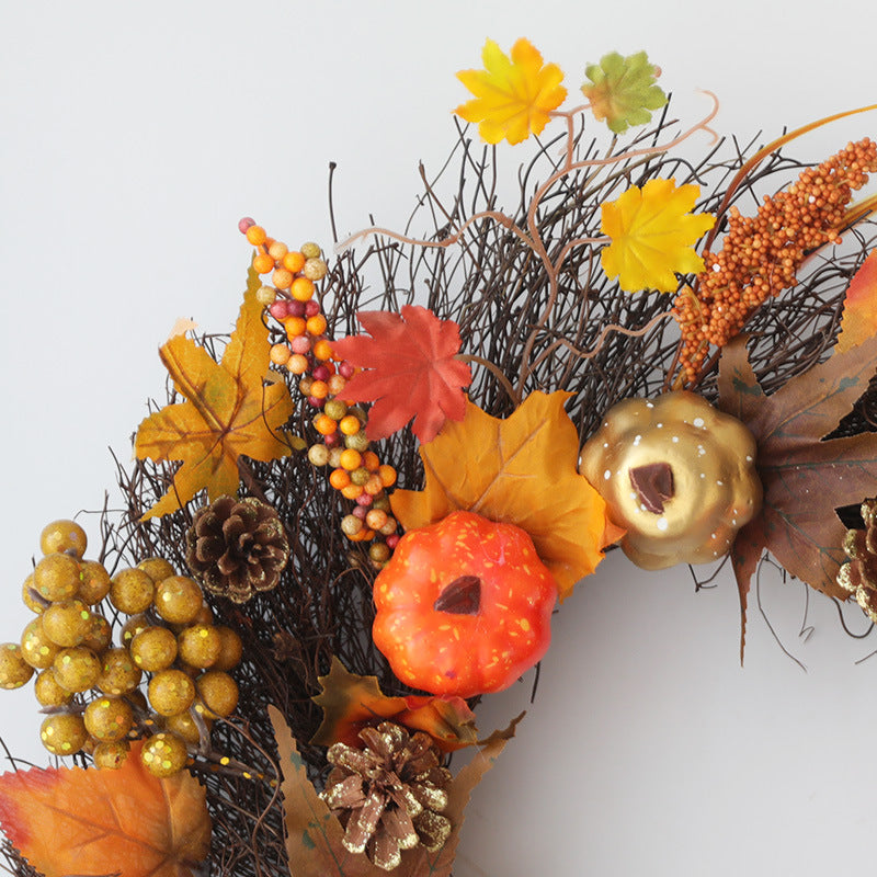 Fall Thanksgiving Wreath 24 Inch Large Maple Berry Pumpkin Fruit Sun Circle Artificial Decor