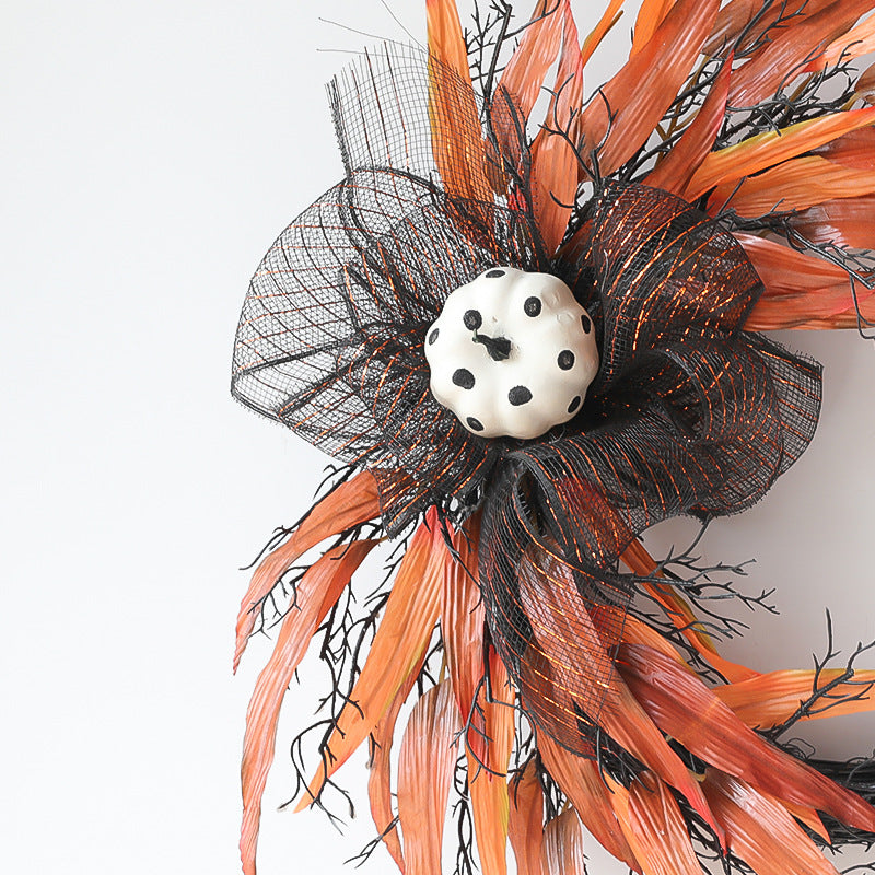 Halloween Wooden Witch Sign Wreath 20 Inch Mesh Artificial Decoration
