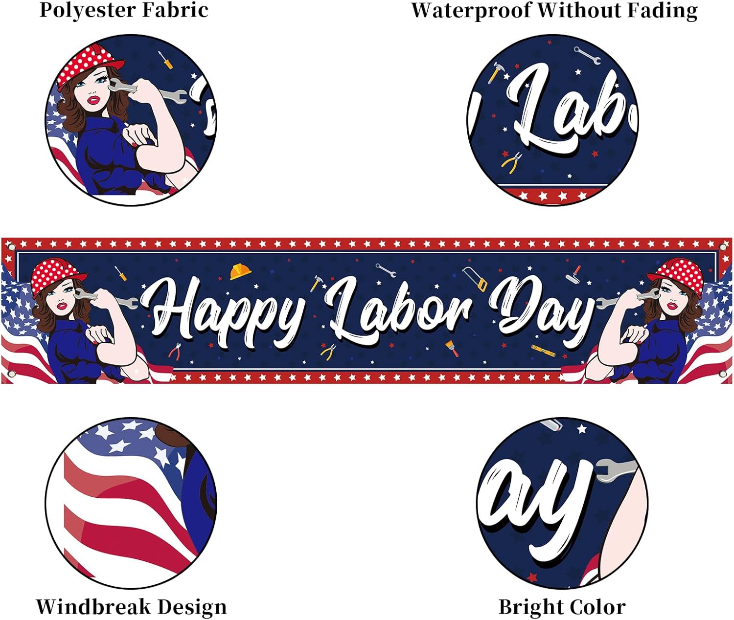 Bulk Outdoor Labor Day Decoration Happy Labor Day Banner for Fence Red White and Blue Patriotic Decor for Home and Yard Wholesale