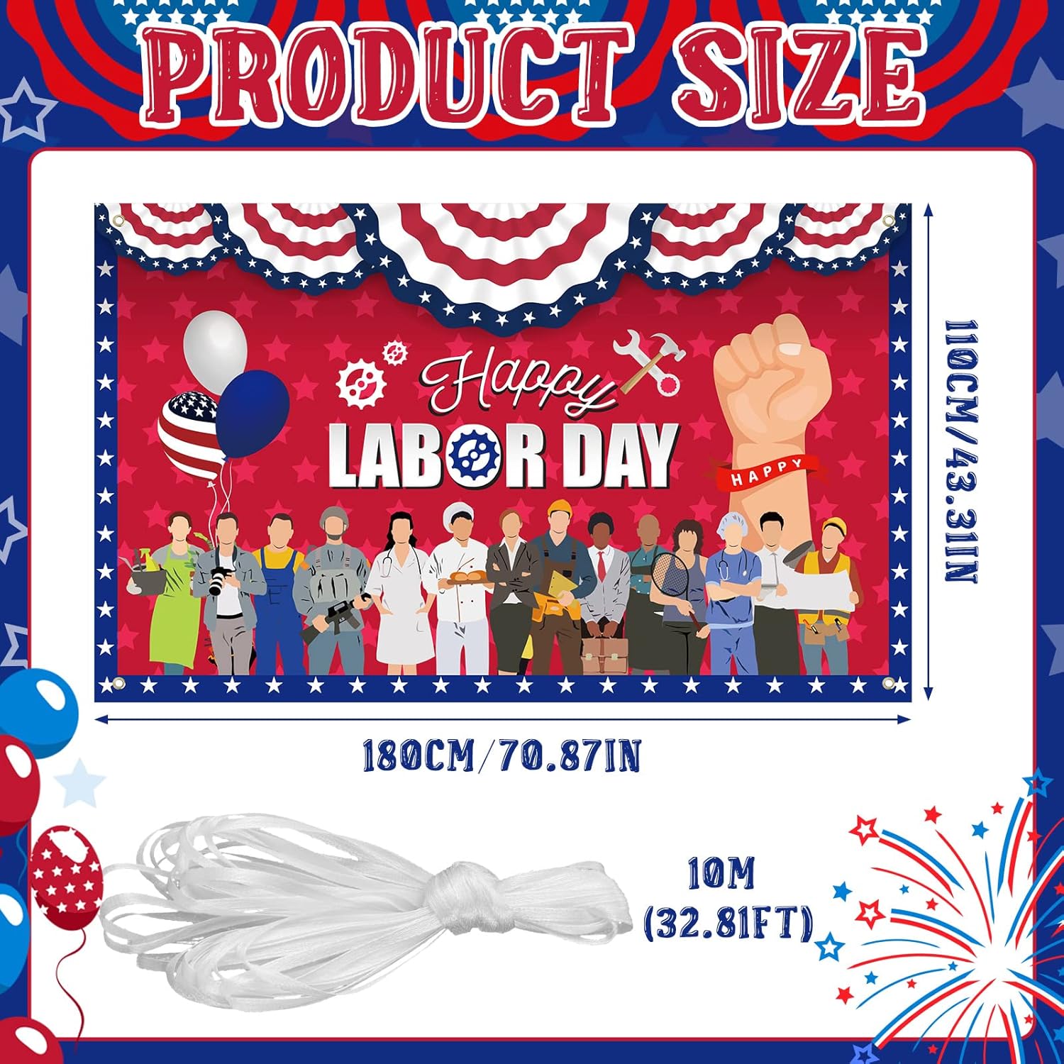 Bulk Labor Day Banner Backdrop Happy Labor Day Outdoor Indoor Decorations Large Photography Background for Celebration Parties Home Classroom Wholesale