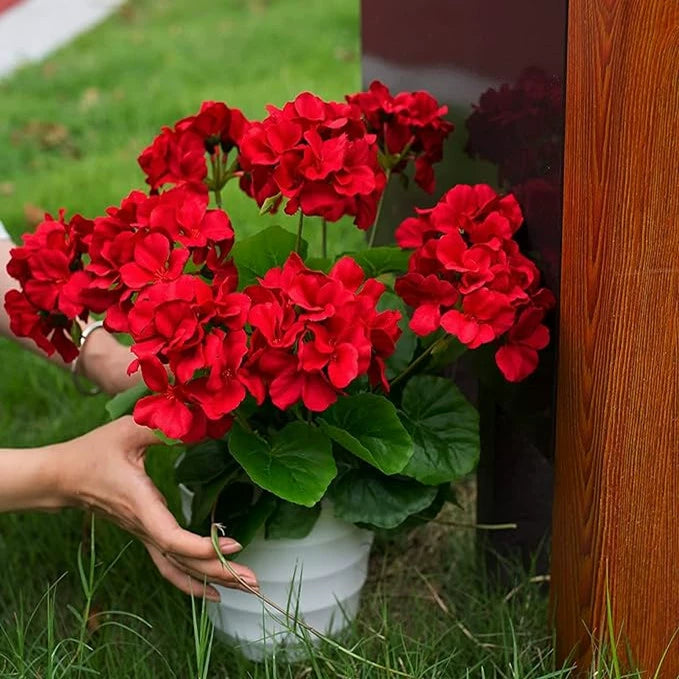 Bulk 13.7" Artificial Red Geranium Bush Fake Flowers UV Resistant for Home Outdoor Decor Wholesale