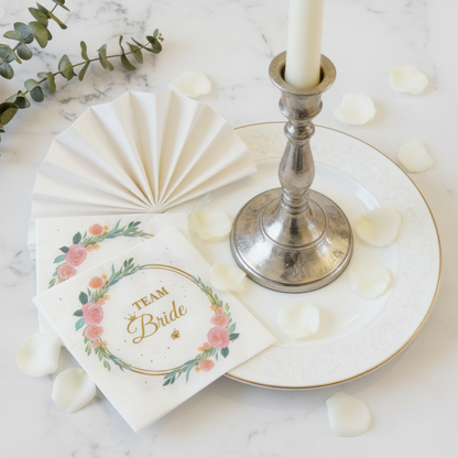 Bridal Shower Bride Floral Disposable Napkins - Wedding & Bachelorette Party Decor (20 Count)