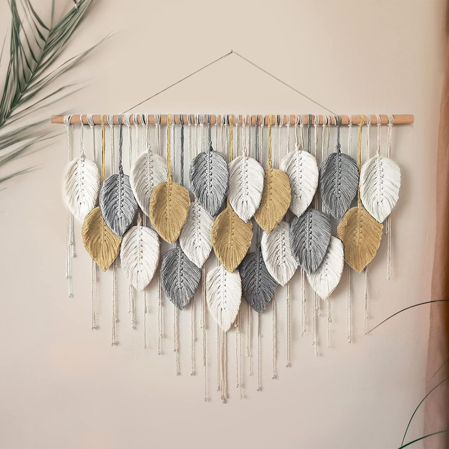 Bulk Wall Hanging Boho Woven Tapestry Bohemian Handmade Leaf Feather Wall Art Decorations for Apartment Dorm Living Room and Bedroom Wholesale