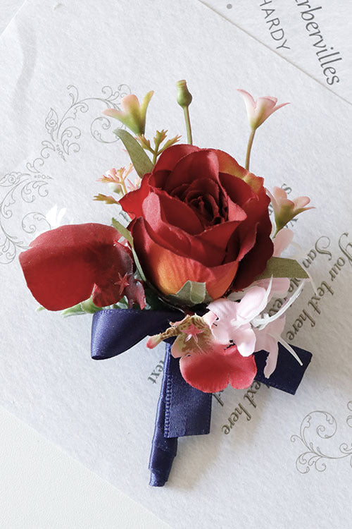 Retro Red Peony and Daisy Boutonnieres and Corsage Set, Bulk Artificial Flowers, Wedding Accessories